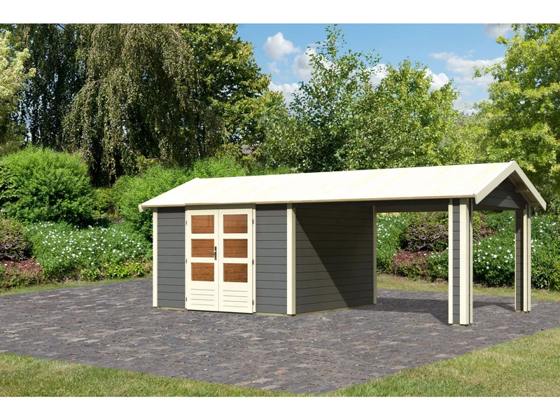 Karibu Gartenhaus Theres 7 terragrau- 1 Dachbausbauelement