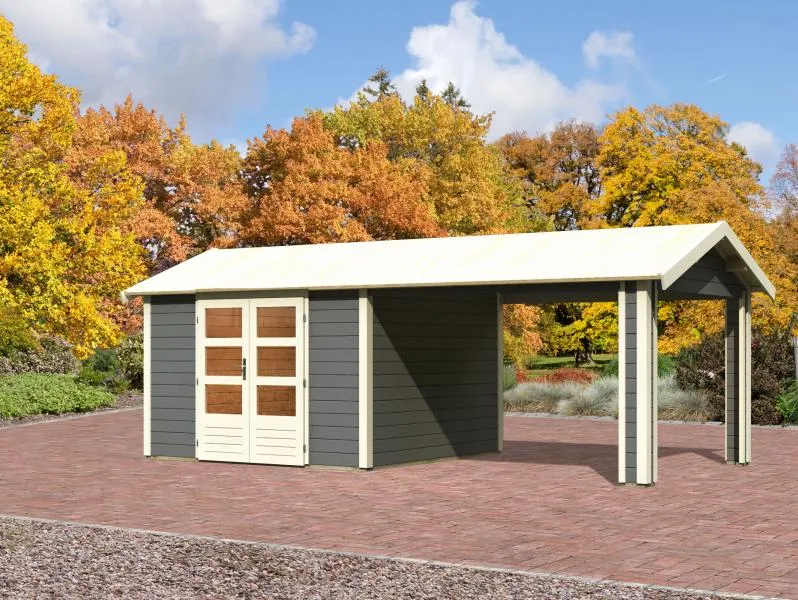 Karibu Gartenhaus Theres 7 terragrau- 1 Dachbausbauelement