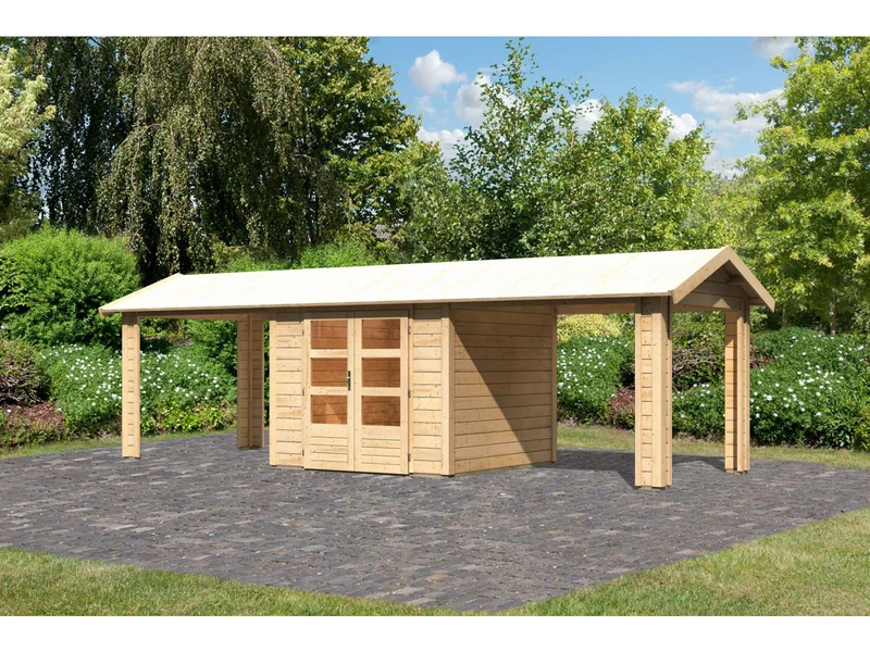 Karibu Gartenhaus Theres 3 natur- 2 Dachbausbauelemente