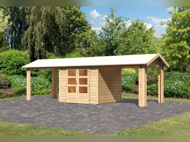 Karibu Gartenhaus Theres 3 natur- 2 Dachbausbauelemente