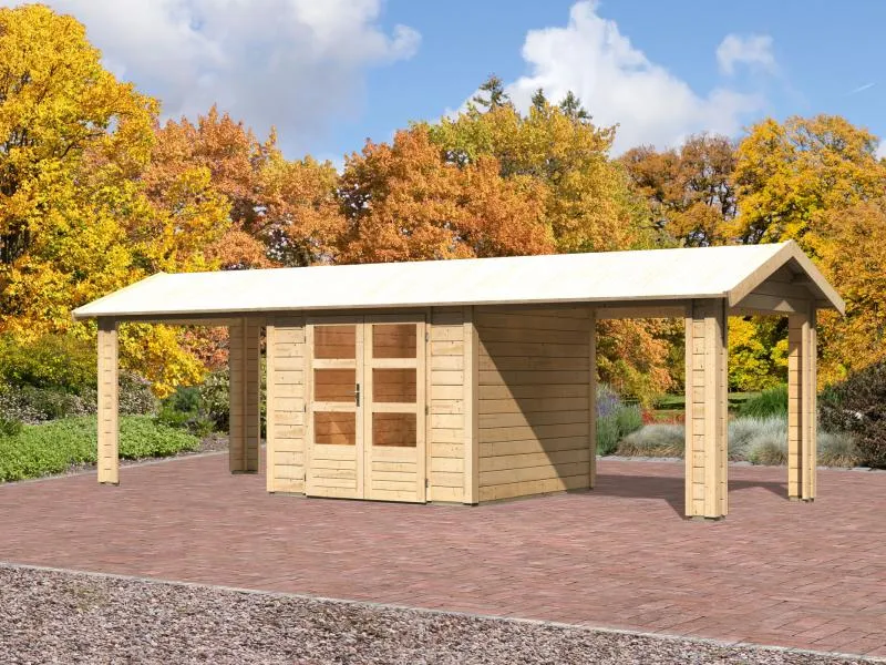 Karibu Gartenhaus Theres 3 natur- 2 Dachbausbauelemente