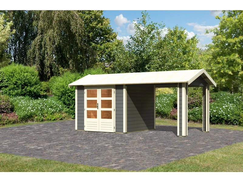 Karibu Gartenhaus Theres 3 terragrau- 1 Dachausbauelement
