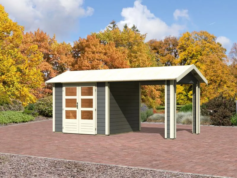 Karibu Gartenhaus Theres 3 terragrau- 1 Dachausbauelement