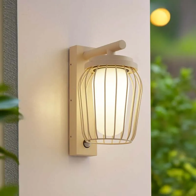 B-Ware Lucande Außenwandleuchte Chandan LED Gartenlampe Wandleuchte beige IP44 30cm