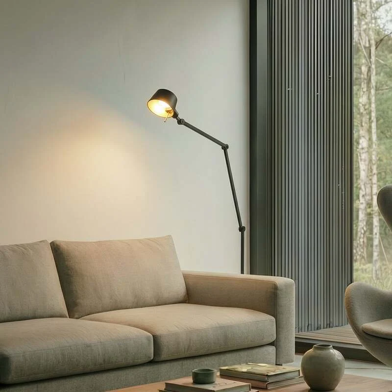 B-Ware Lucande Stehleuchte Silka LED Lampe verstellbar schwarz gold 216cm E27 1x15W
