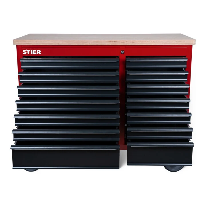 B-Ware STIER mobile Werkbank XXL mit 14 Schubladen, Werkzeugwagen, rot, 93x115x52cm