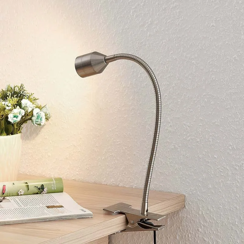 B-Ware Lindby LED-Klemmleuchte Djamila Tischleuchte Lampe höhenverstellbar nickel 39cm
