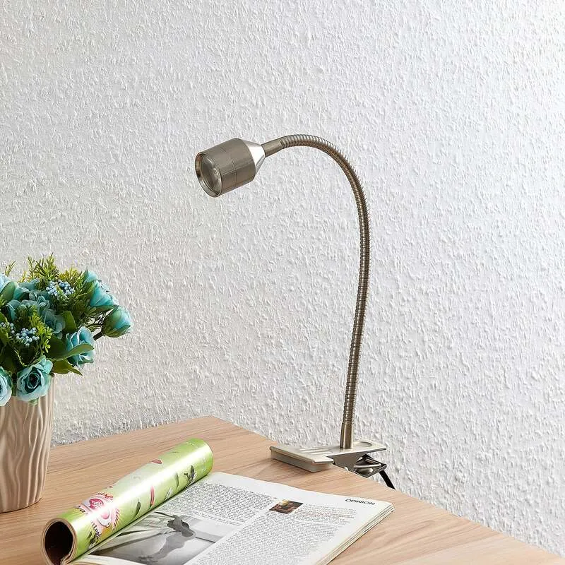 B-Ware Lindby LED-Klemmleuchte Djamila Tischleuchte Lampe höhenverstellbar nickel 39cm