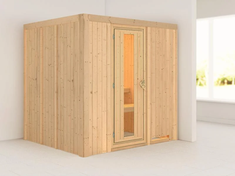 Daria - Karibu Sauna Plug & Play ohne Ofen - ohne Dachkranz - Energiespartür