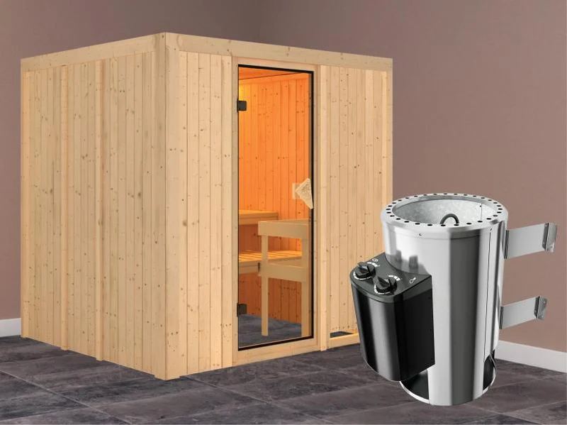 Daria - Karibu Sauna Plug & Play inkl. 3,6 kW-Ofen - ohne Dachkranz -