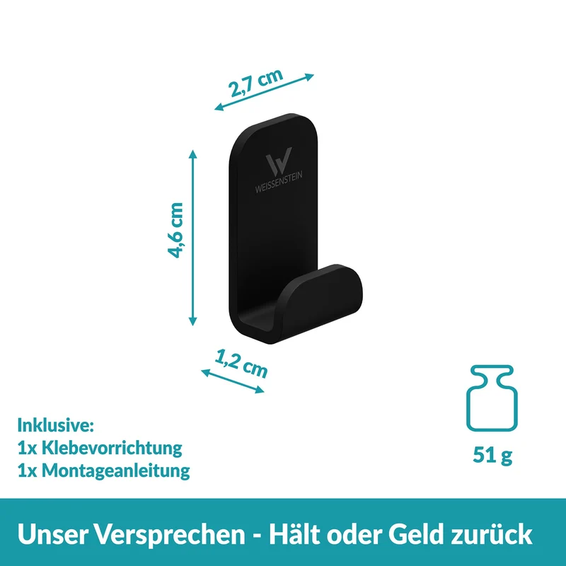 35x B-Ware WEISSENSTEIN Aufhänger Handtuchhaken Schwarz Edelstahl selbstklebend 35 STÜCK