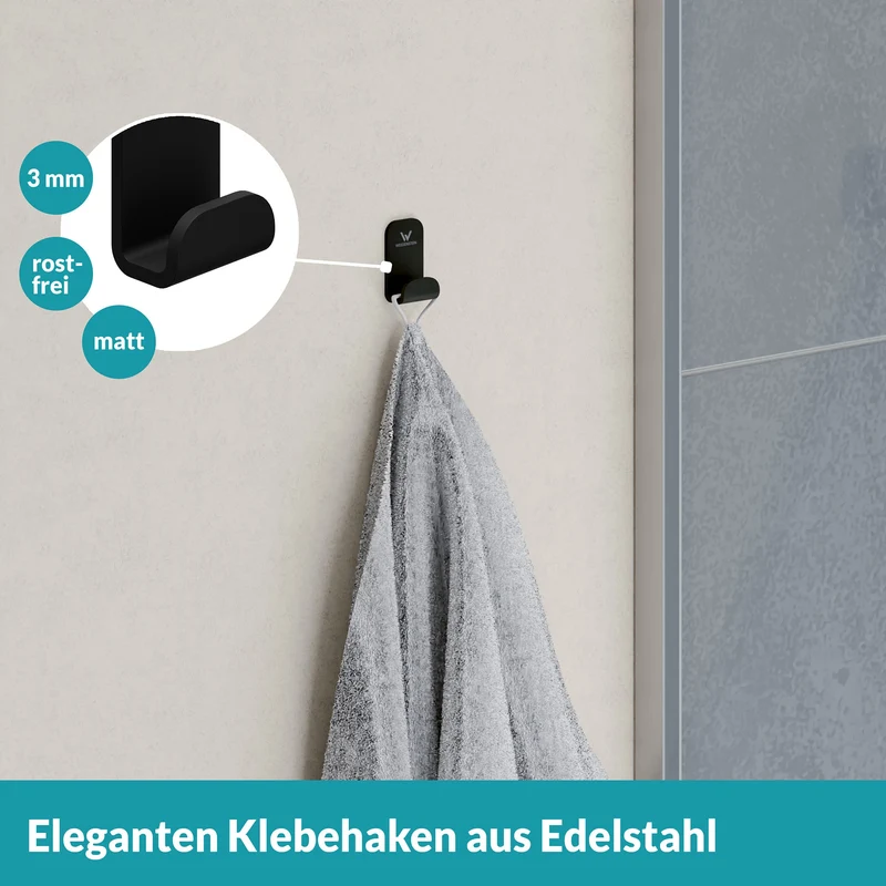 35x B-Ware WEISSENSTEIN Aufhänger Handtuchhaken Schwarz Edelstahl selbstklebend 35 STÜCK