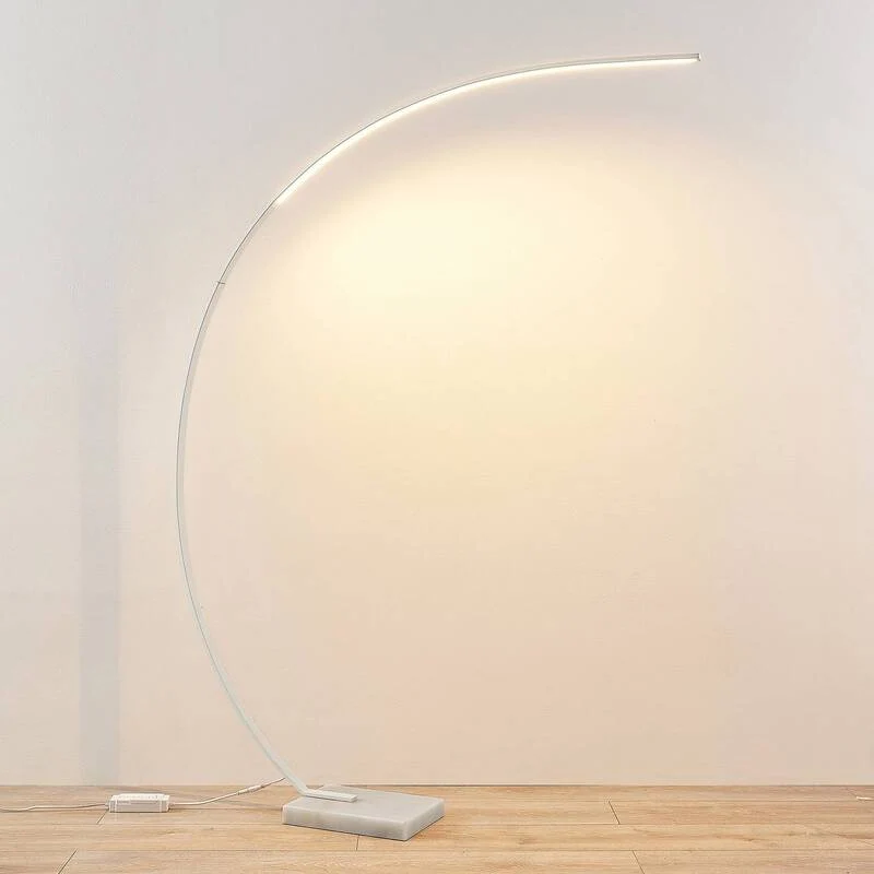 B-Ware Lindby Stehlampe Bogenleuchte LED Kendra weiß Dimmer Marmorfuß Aluminium