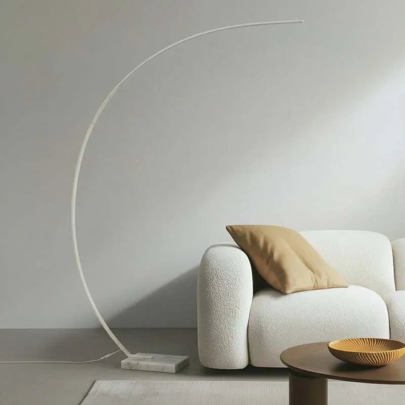 B-Ware Lindby Stehlampe Bogenleuchte LED Kendra weiß Dimmer Marmorfuß Aluminium