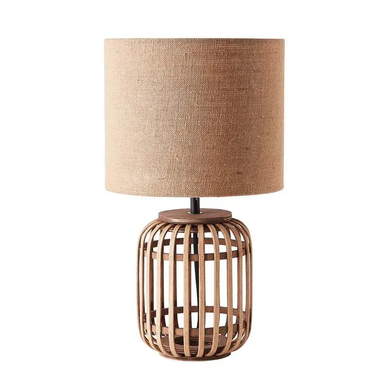 B-Ware Brilliant Tischleuchte Woodrow LED Lampe Leuchte aus Bambus mit Stoffschirm