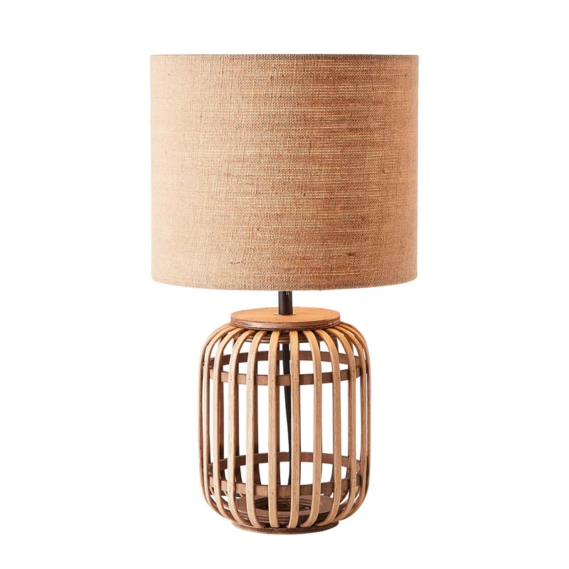 B-Ware Brilliant Tischleuchte Woodrow LED Lampe Leuchte aus Bambus mit Stoffschirm