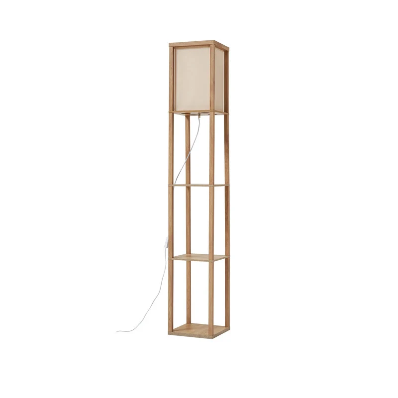 B-Ware Lindby Stehleuchte Lampen Birta Regal Holz holzfarben weiß Textil Kiefernholz