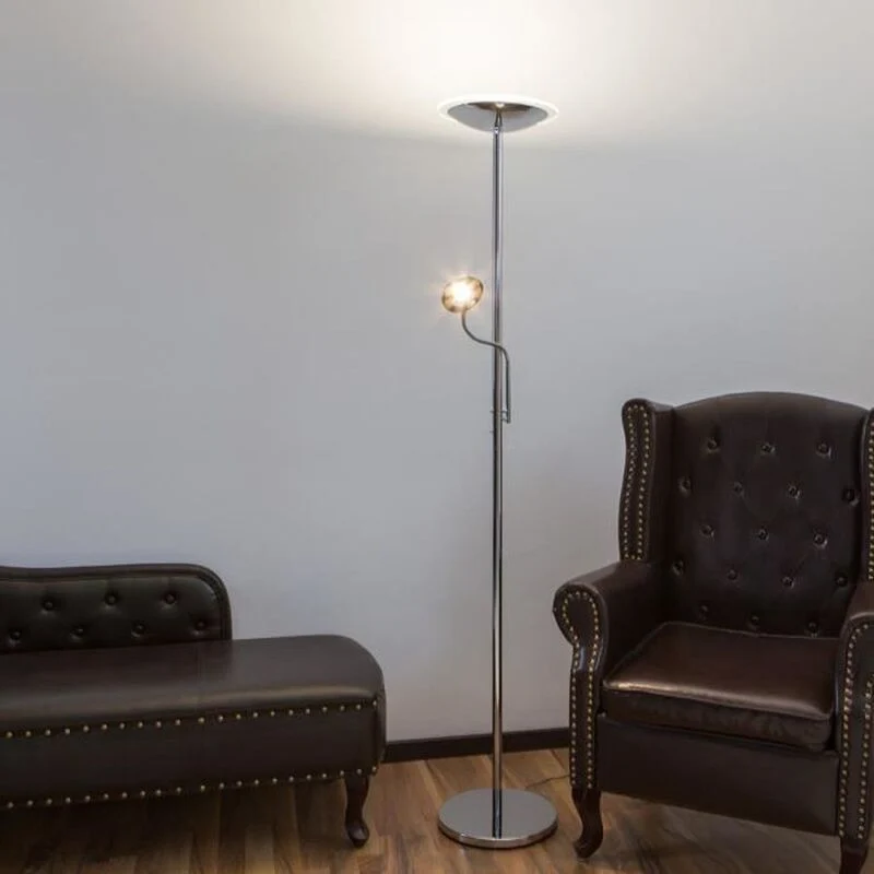 B-Ware Lampenwelt Chrom-Deckenfluter Stehlampe Stehleuchte Malea mit LEDs und Leselampe