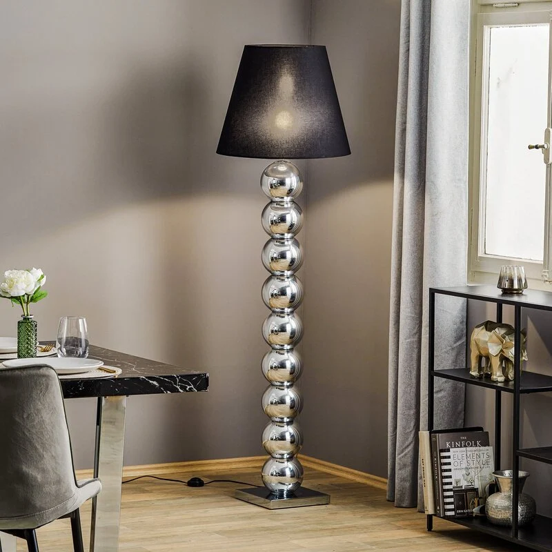 B-Ware Textil-Stehlampe Fulda Schirm schwarz Fuß chrom Stehleuchte Lampe Leuchte Spot