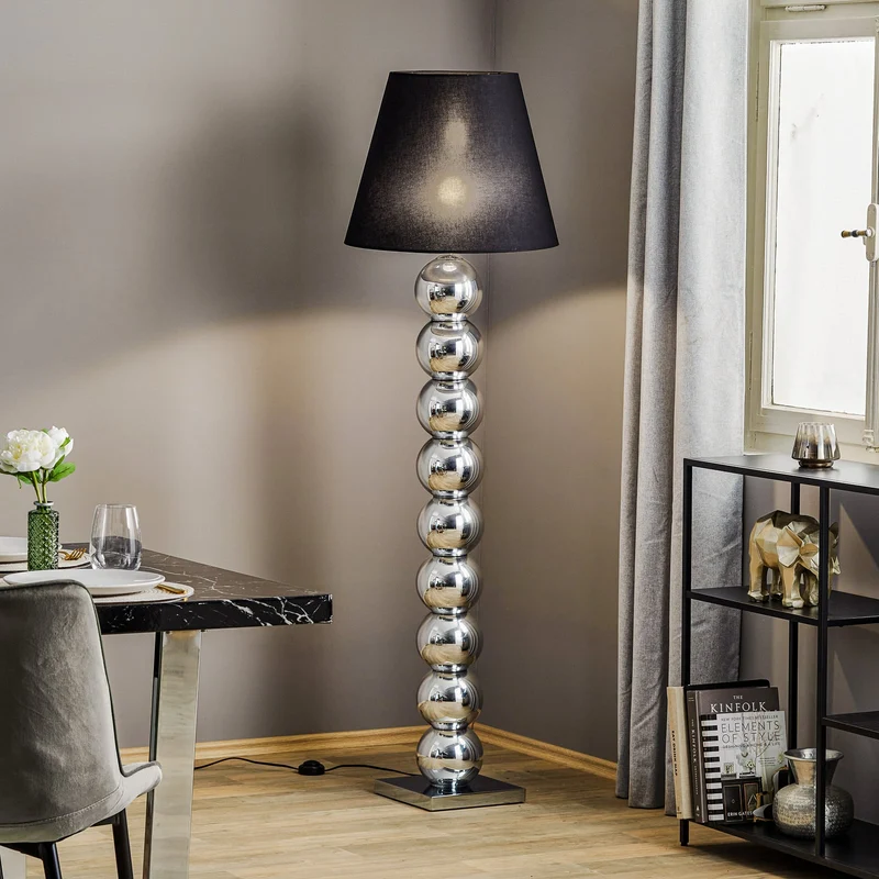 B-Ware Textil-Stehlampe Fulda Schirm schwarz Fuß chrom Stehleuchte Lampe Leuchte Spot