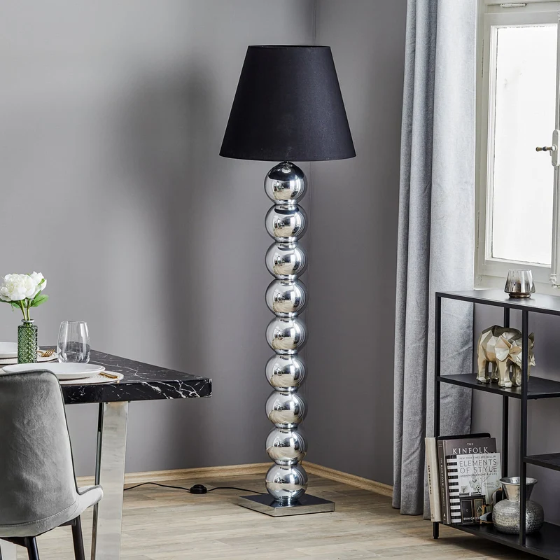 B-Ware Textil-Stehlampe Fulda Schirm schwarz Fuß chrom Stehleuchte Lampe Leuchte Spot