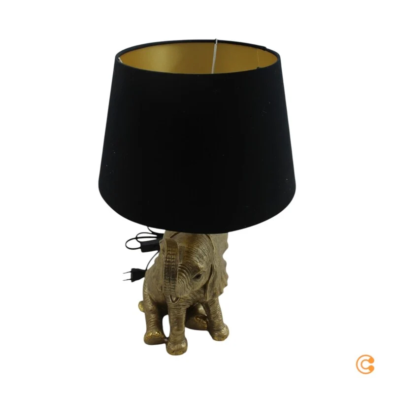 B-Ware KARE Tischleuchte Lampe Happy Elefant Schirm Leuchte Schwarz Gold Kunstharz