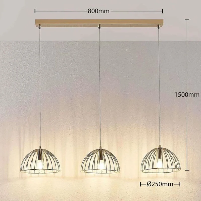 B-Ware Lampenwelt Käfig-Hängeleuchte Hängeleuchte Lampe Deria messingfarben 3-flammig 6