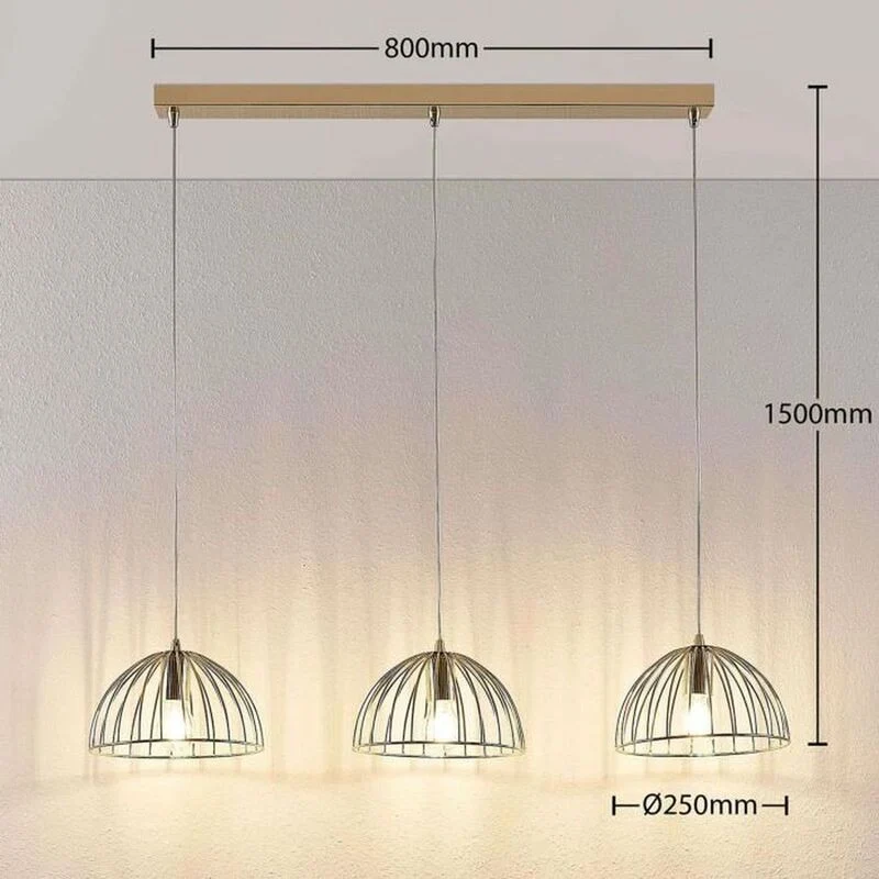 B-Ware Lampenwelt Käfig-Hängeleuchte Hängeleuchte Lampe Deria messingfarben 3-flammig 6