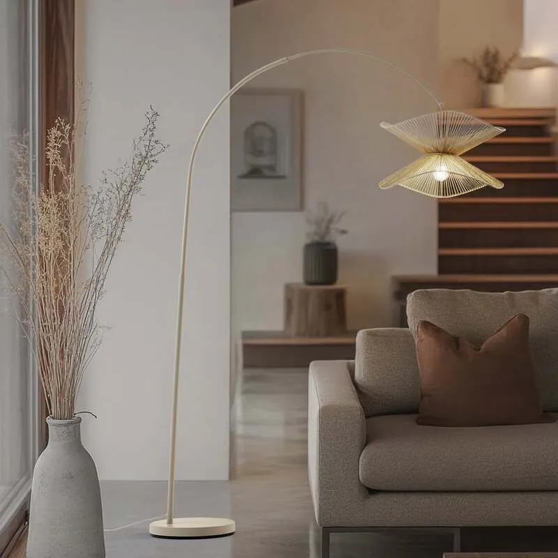 B-Ware Lindby Bogenleuchte Stehlampe Valdorin beige Papier 195 cm IP20 Lampe 3 STÜCK