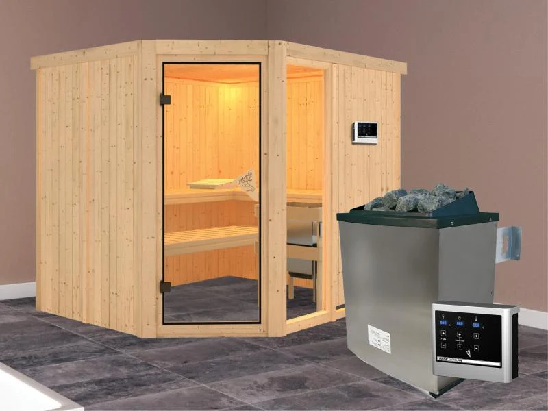 Fiona 3 - Karibu Sauna inkl. 9-kW-Ofen - ohne Dachkranz -