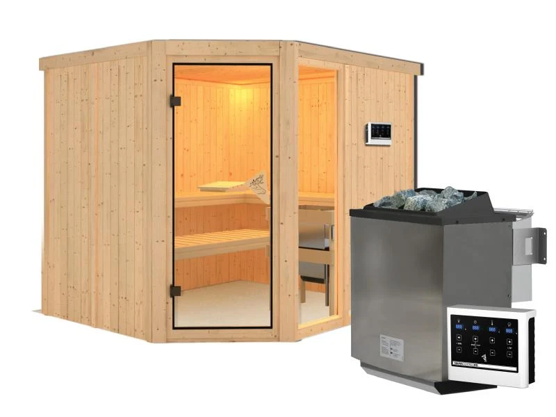 Fiona 3 - Karibu Sauna inkl. 9-kW-Bioofen - ohne Dachkranz -