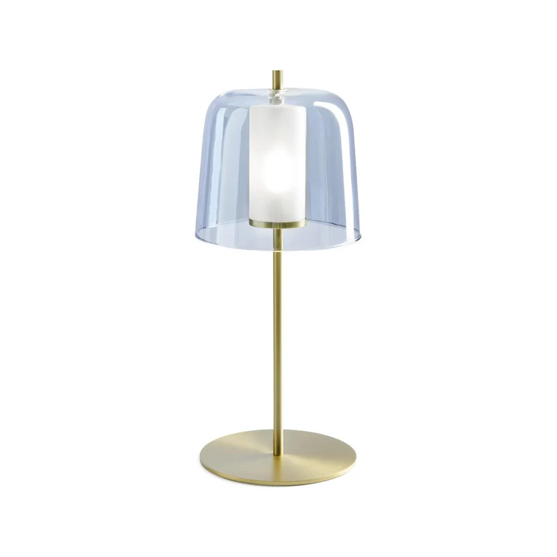 B-Ware Miloox Tischleuchte Frida G9 Stecker Schalter Gestell gold Lampenschirm blau