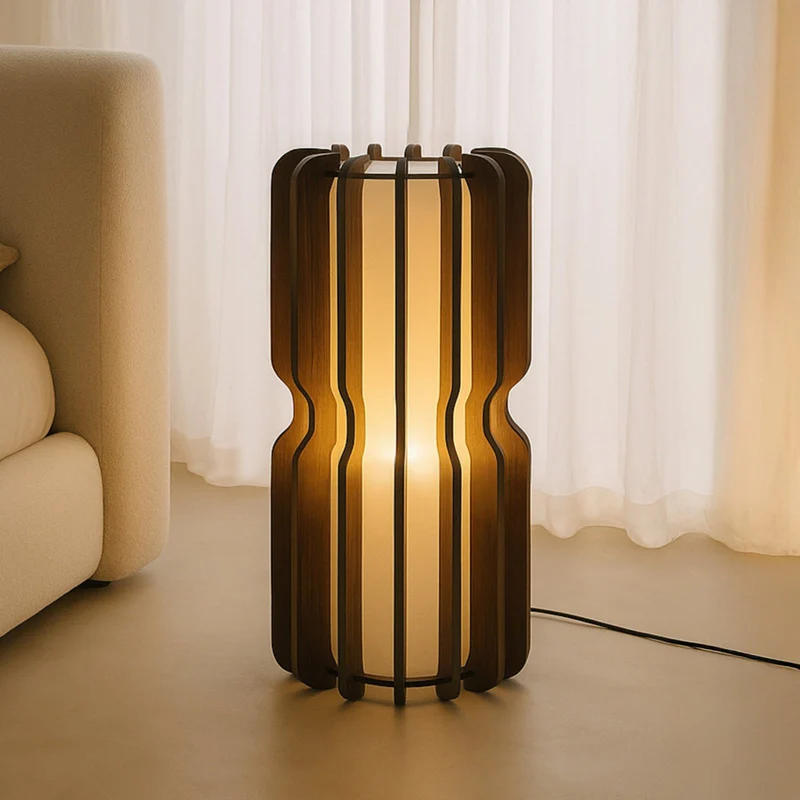 B-Ware Lucande Stehleuchte Juneta Standleuchte Stehlampe 75 cm braun Holz Textil459