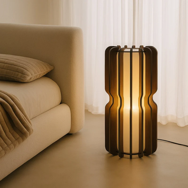 B-Ware Lucande Stehleuchte Juneta Standleuchte Stehlampe 75 cm braun Holz Textil459