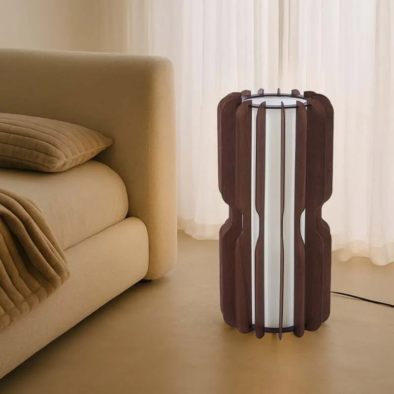 B-Ware Lucande Stehleuchte Juneta Standleuchte Stehlampe 75 cm braun Holz Textil459
