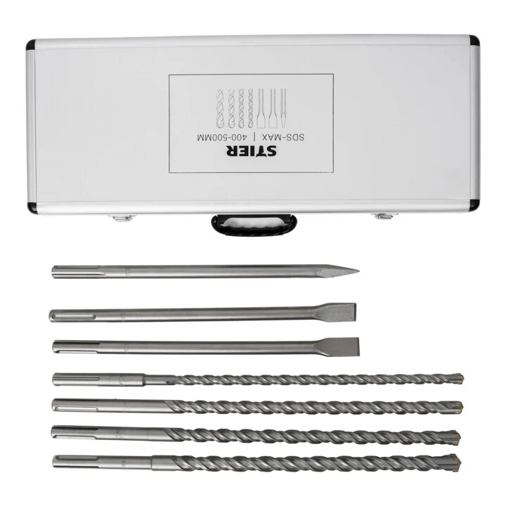 B-Ware STIER SDS-Max Bohrer Meißelsatz Set Bohrerwerkzeug 7-tlg 400mm 500mm Hochwertig