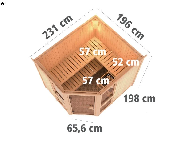 Amelia 3 - Karibu Sauna inkl. 9-kW-Ofen - ohne Dachkranz -