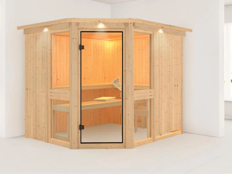 Amelia 3 - Karibu Sauna ohne Ofen - mit Dachkranz -