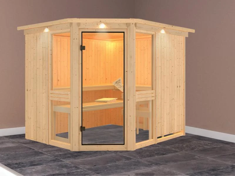Amelia 3 - Karibu Sauna ohne Ofen - mit Dachkranz -