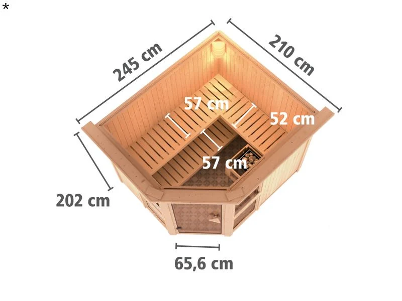 Amelia 3 - Karibu Sauna ohne Ofen - mit Dachkranz -