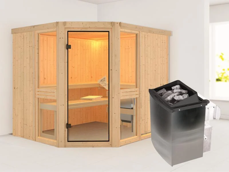 Amelia 3 - Karibu Sauna inkl. 9-kW-Ofen - ohne Dachkranz -