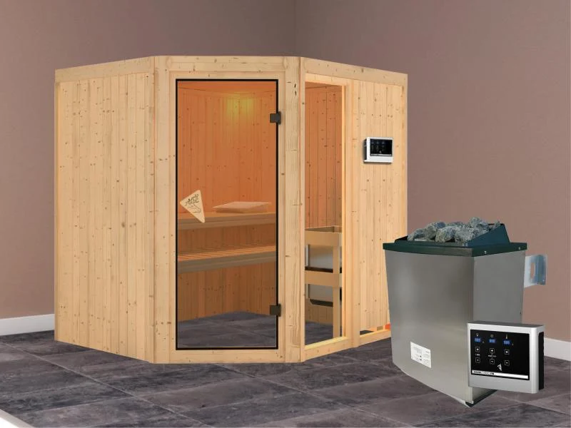 Fiona 2 - Karibu Sauna inkl. 9-kW-Ofen - ohne Dachkranz -