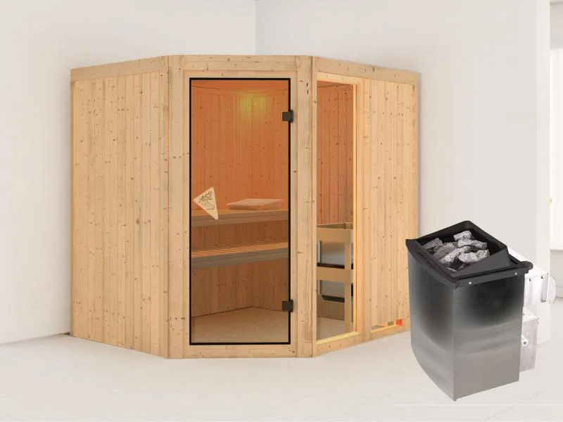 Fiona 2 - Karibu Sauna inkl. 9-kW-Ofen - ohne Dachkranz -