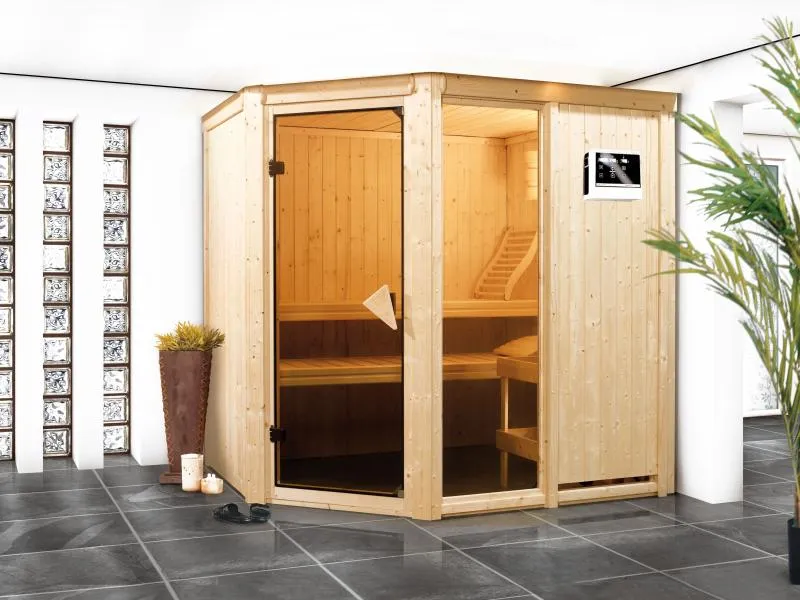 Fiona 1 - Karibu Sauna inkl. 9-kW-Ofen - ohne Dachkranz -