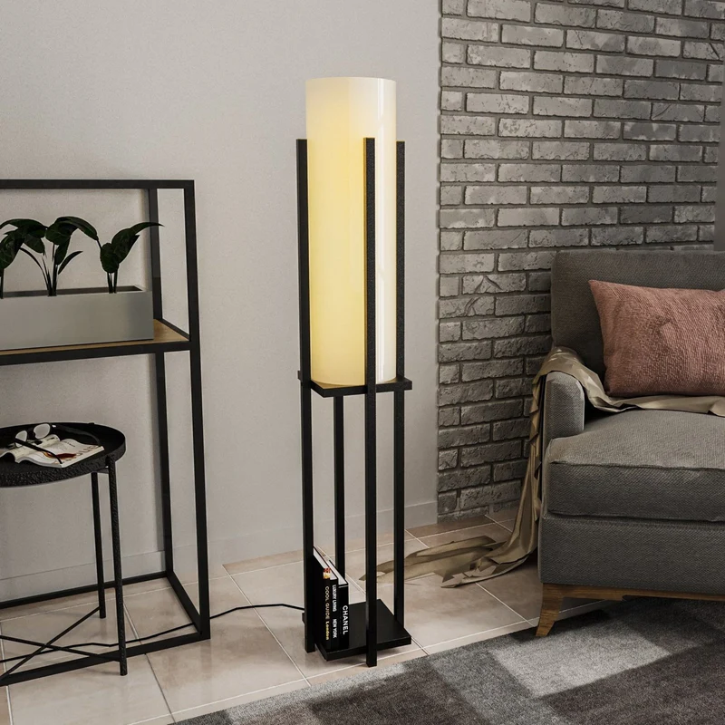 B-Ware Opviq Stehlampe Stehleuchte Lampe 8125 schwarz weiß Metall Canvas Höhe 130 cm