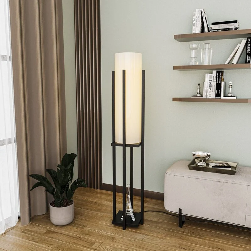 B-Ware Opviq Stehlampe Stehleuchte Lampe 8125 schwarz weiß Metall Canvas Höhe 130 cm