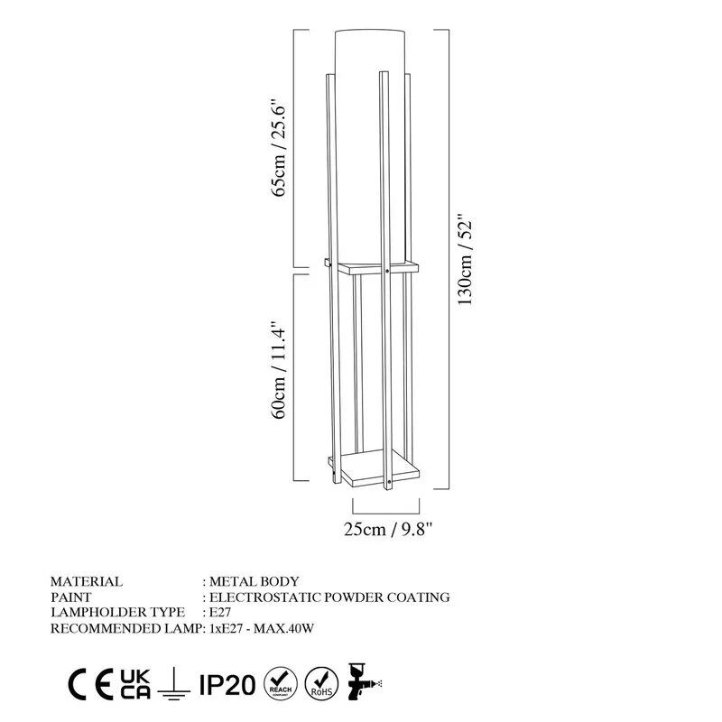 B-Ware Opviq Stehlampe Stehleuchte Lampe 8125 schwarz weiß Metall Canvas Höhe 130 cm