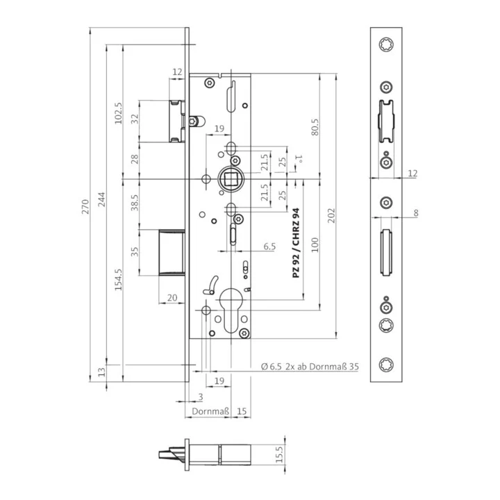 B-Ware BKS Panikschloss Einsteckschloss Fluchttür Rahmentür Edelstahl 9mm 270mm