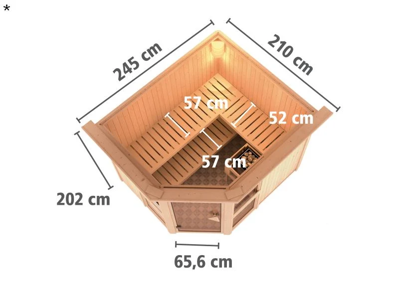Amelia 3 - Karibu Sauna inkl. 9-kW-Bioofen - mit Dachkranz -