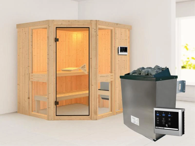 Amelia 1 - Karibu Sauna inkl. 9-kW-Ofen - ohne Dachkranz -
